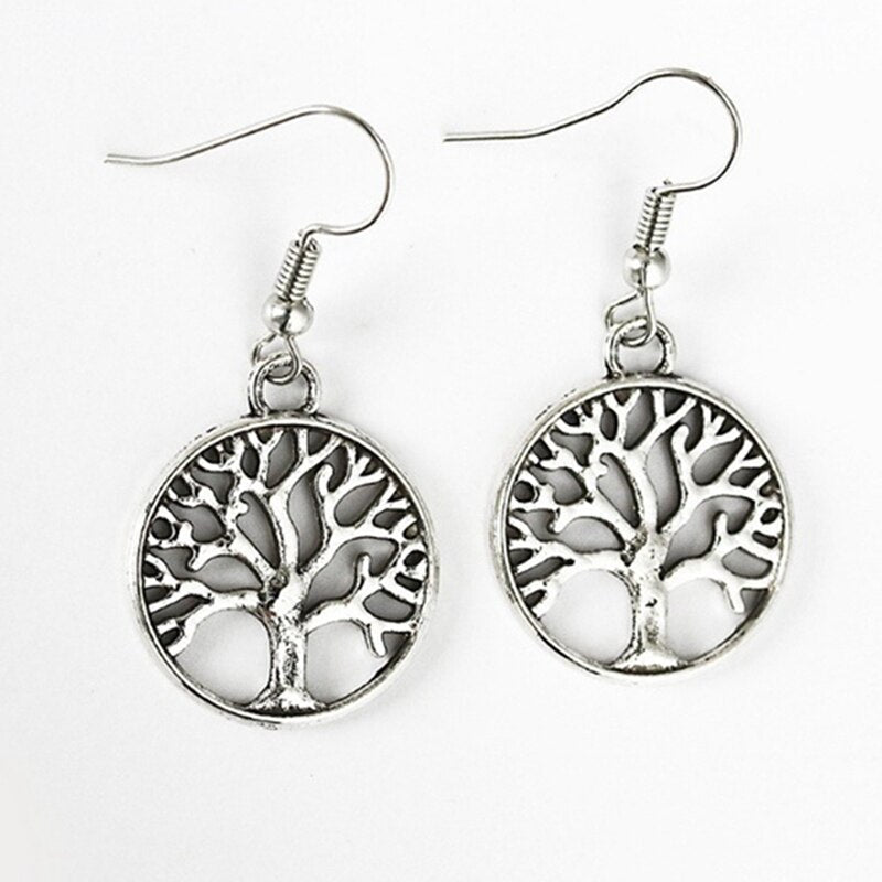 Natural Stone Tree Of Life Pendulum Earrings