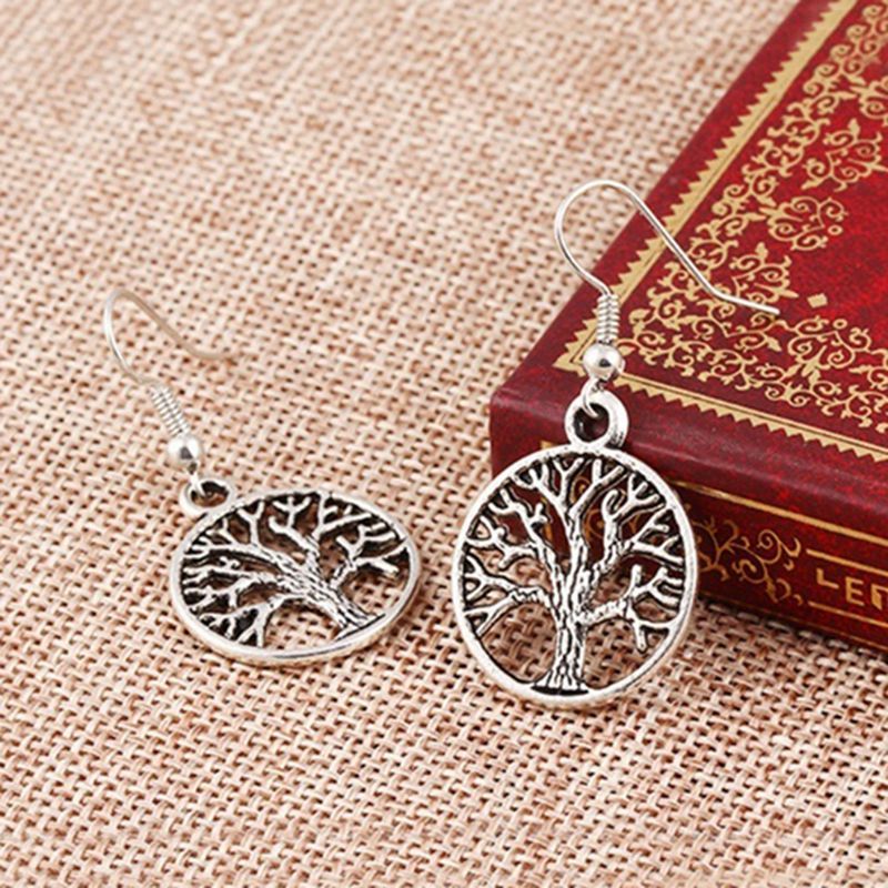 Natural Stone Tree Of Life Pendulum Earrings