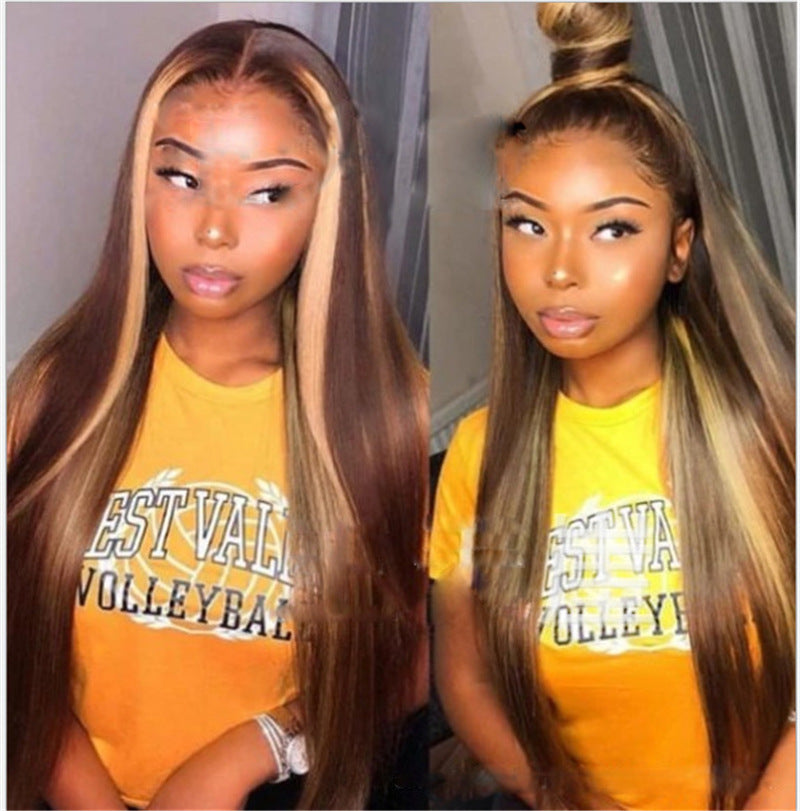 Mid-length Straight Hair Brown Human Hair Wigs