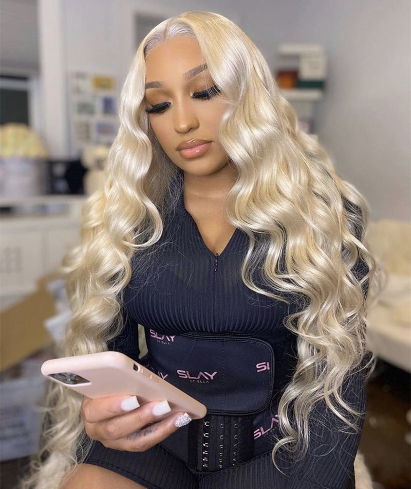 Popular Light Gold Big Wave Silk Wig