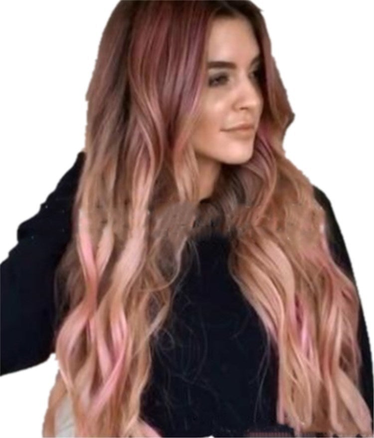 Brown Pink Big Wave Long CHuman Hair Wigs
