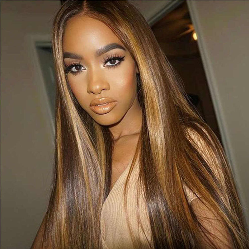 Mid-length Straight Hair Brown Human Hair Wigs