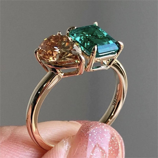Creative Double Main Square Stone Ring