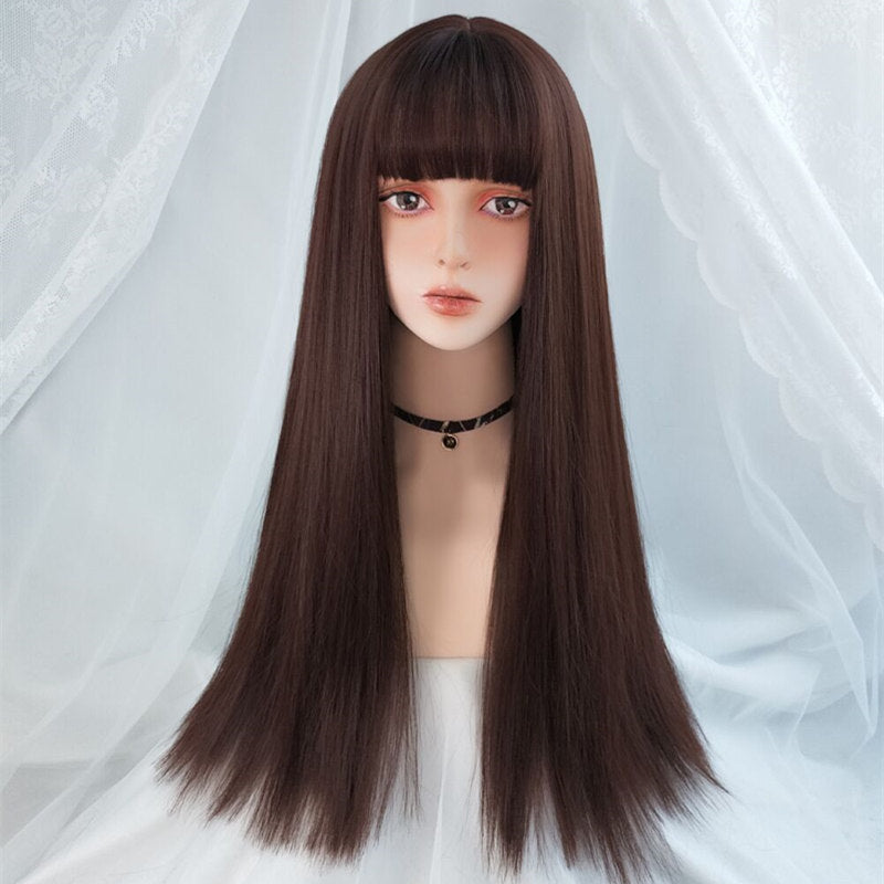 Air Bangs Long Straight Human Hair Wigs