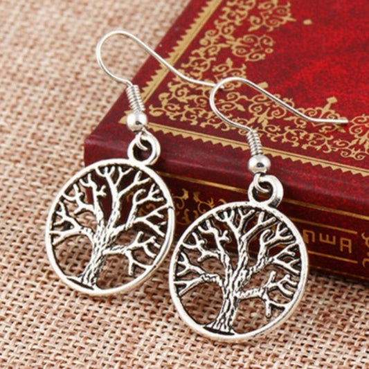 Natural Stone Tree Of Life Pendulum Earrings
