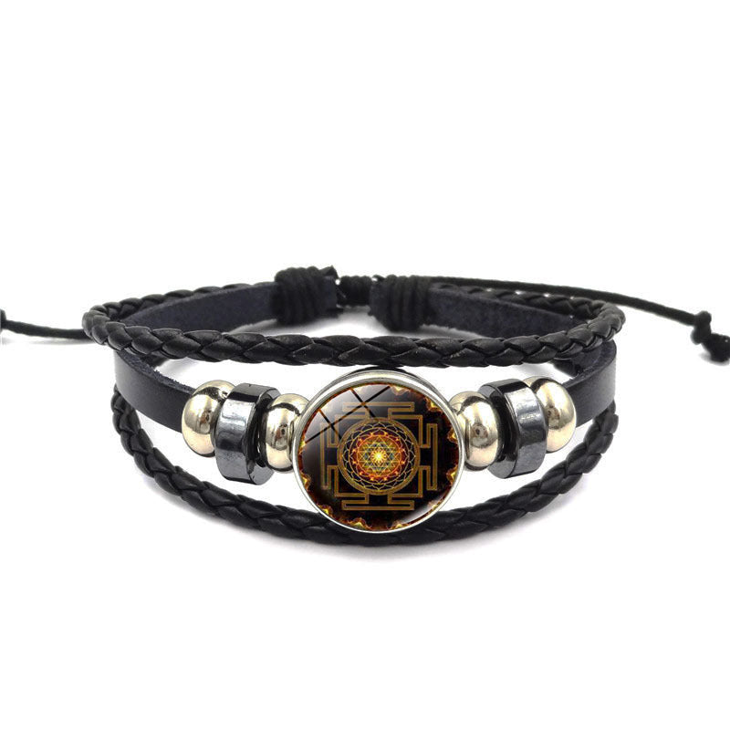 Sacred Geometry Sri Yantra Glass Buckle Charm Bracelets