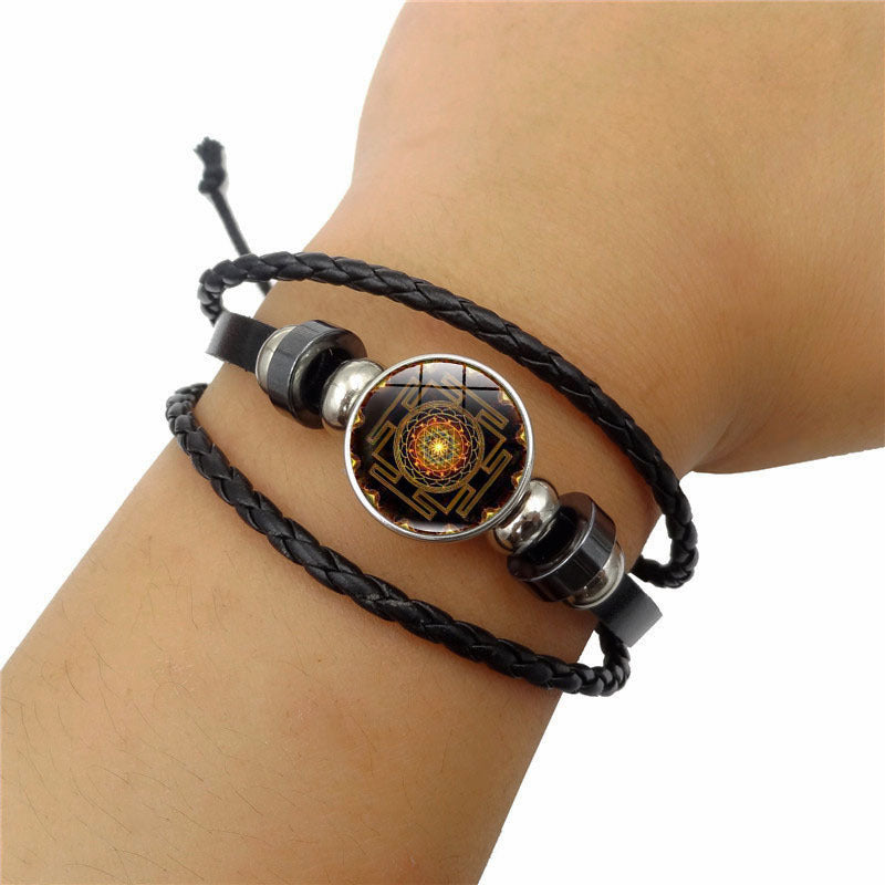 Sacred Geometry Sri Yantra Glass Buckle Charm Bracelets