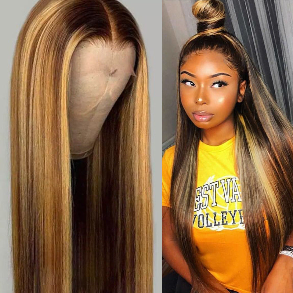 Mid-length Straight Hair Brown Human Hair Wigs