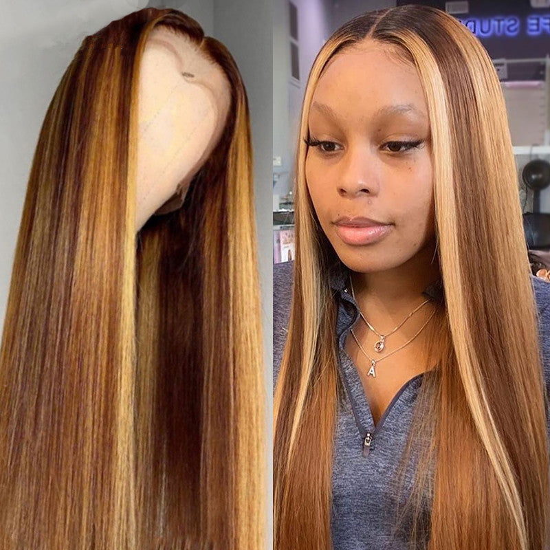 Mid-length Straight Hair Brown Human Hair Wigs