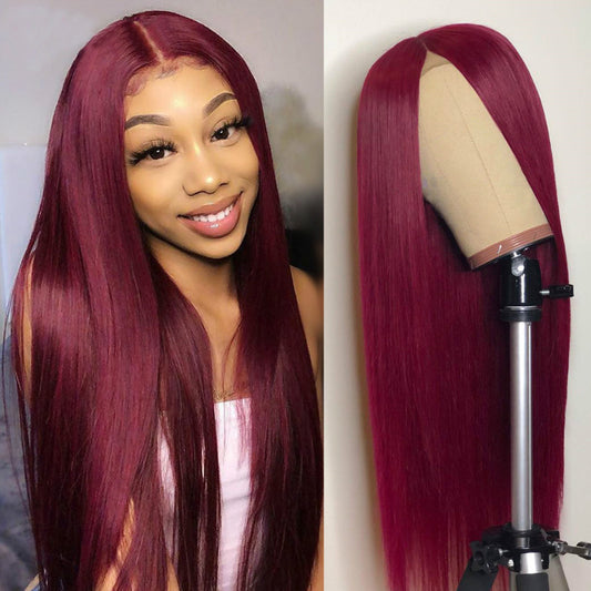 Long Straight Wine Red Human Hair Wigs