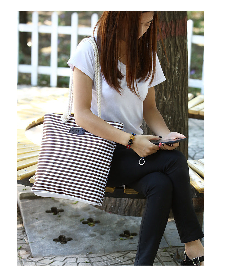 Ladies Shoulder Stripe Tote Summer Beach Bag