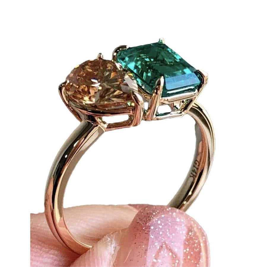 Creative Double Main Square Stone Ring