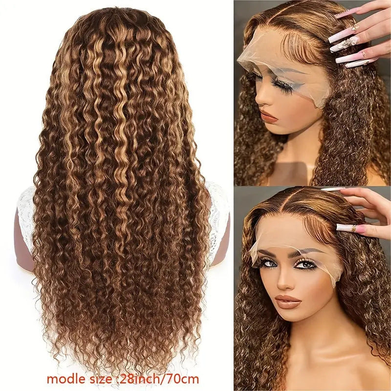 Medium Brown Mixed Color  Curly Hair