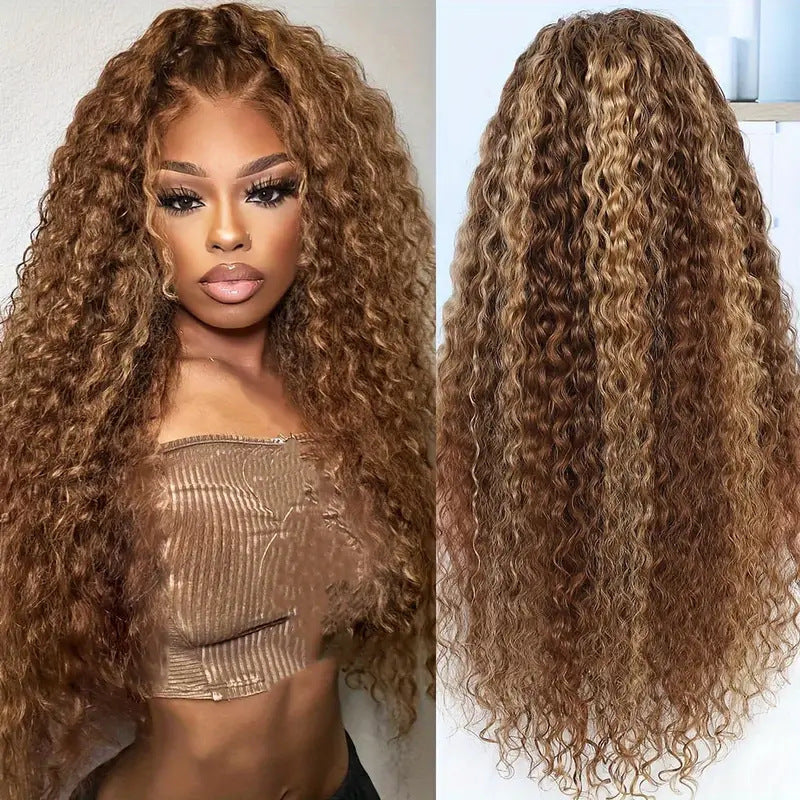 Medium Brown Mixed Color  Curly Hair