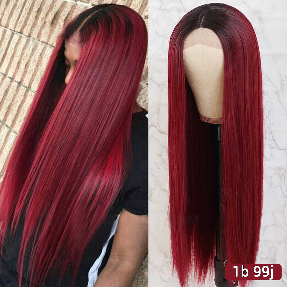 Long Straight Wine Red Human Hair Wigs