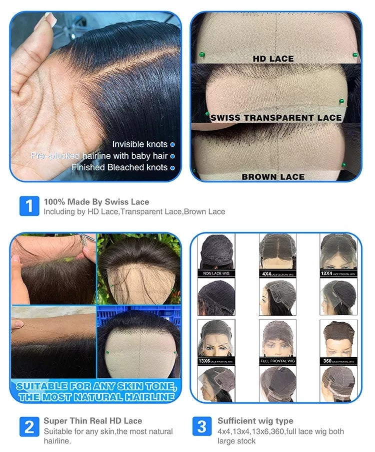 6x4 Density Virgin Human Hair Wigs