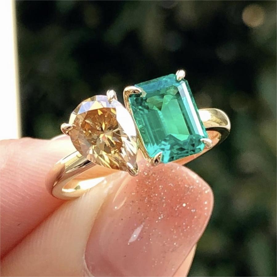 Creative Double Main Square Stone Ring