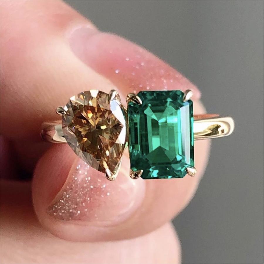 Creative Double Main Square Stone Ring