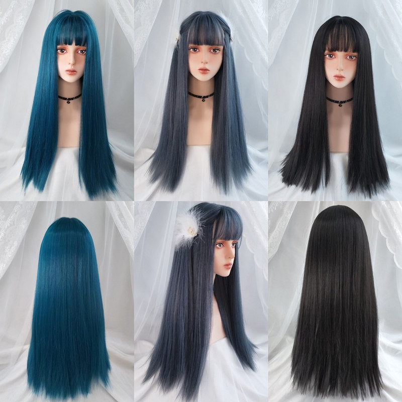 Air Bangs Long Straight Human Hair Wigs
