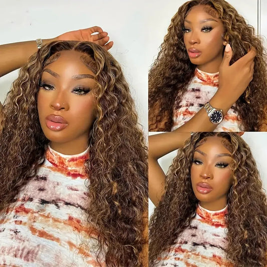 Medium Brown Mixed Color  Curly Hair