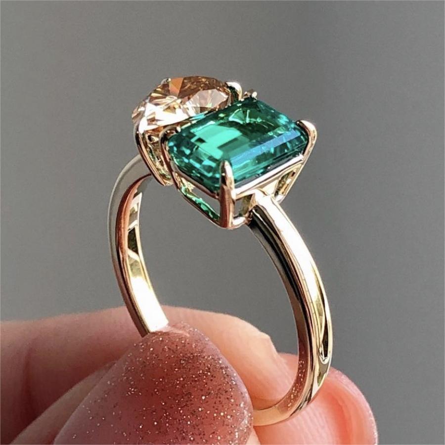 Creative Double Main Square Stone Ring