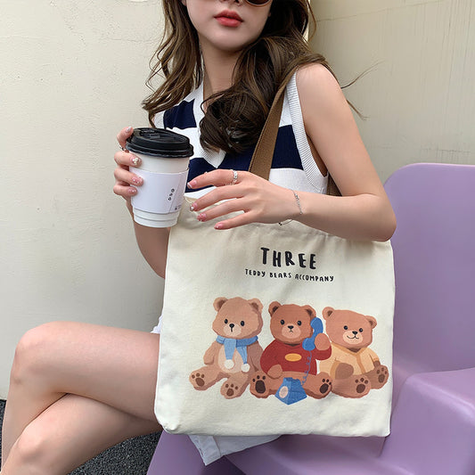 Cute Bear Printed Canvas Bag